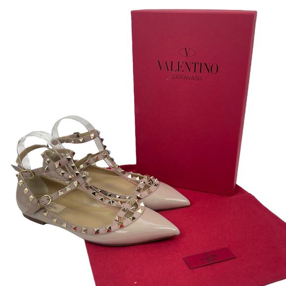 NEW Valentino Garavani Rockstud Caged Paten Leather Flats Pink Size 38.5 - Picture 14 of 15